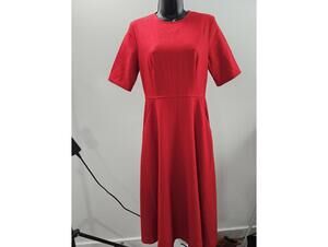 Roolee Classic Swing  Red Midi Dress with Pockets EUC
